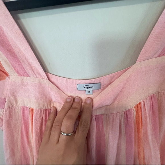 Rails Valentina Striped Gauze Square Neck Dress 100% Cotton Pink Size XS 1514 - Picture 11 of 11